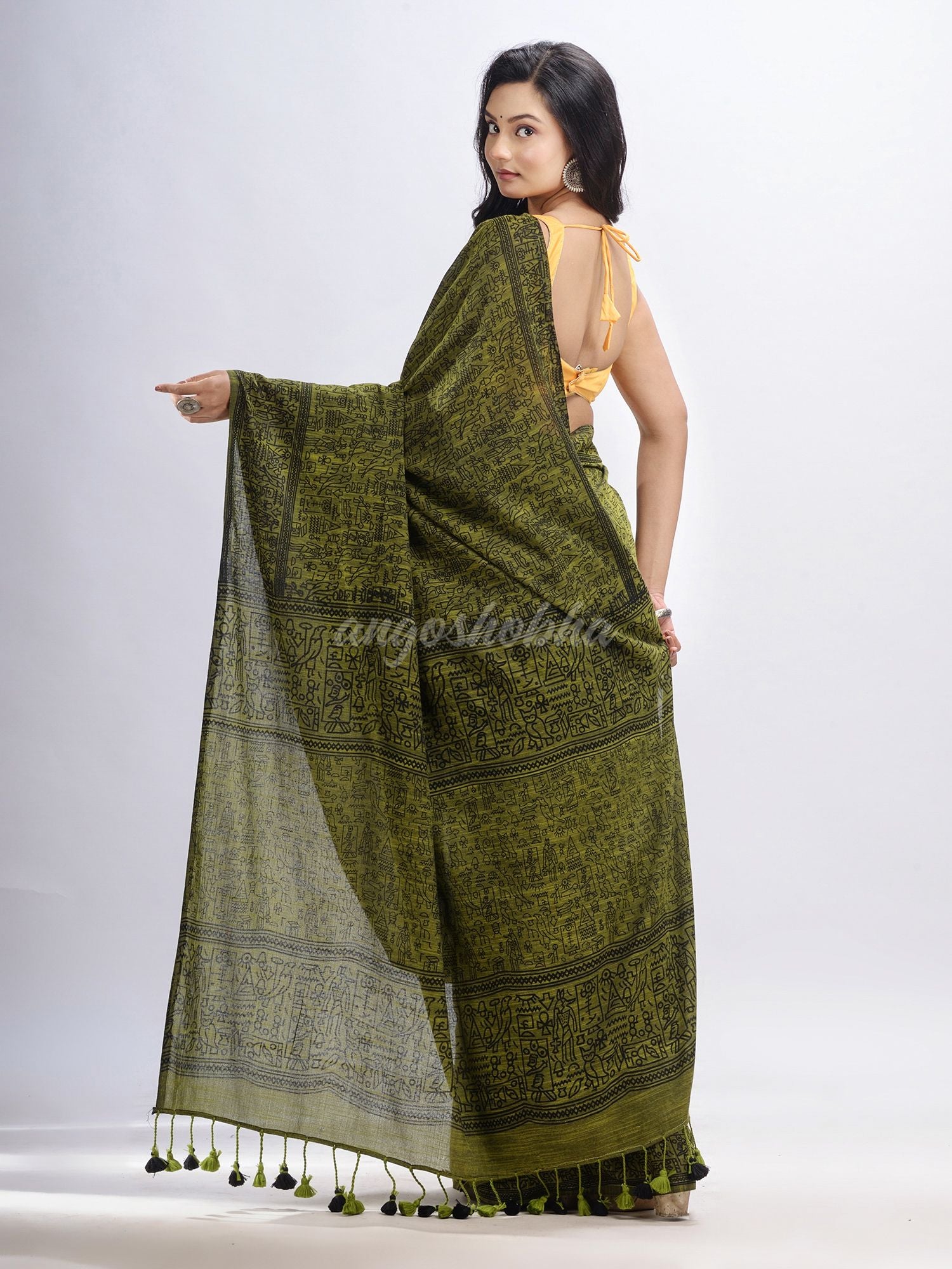 Pista cotton dolls Printed Saree- angoshobha 