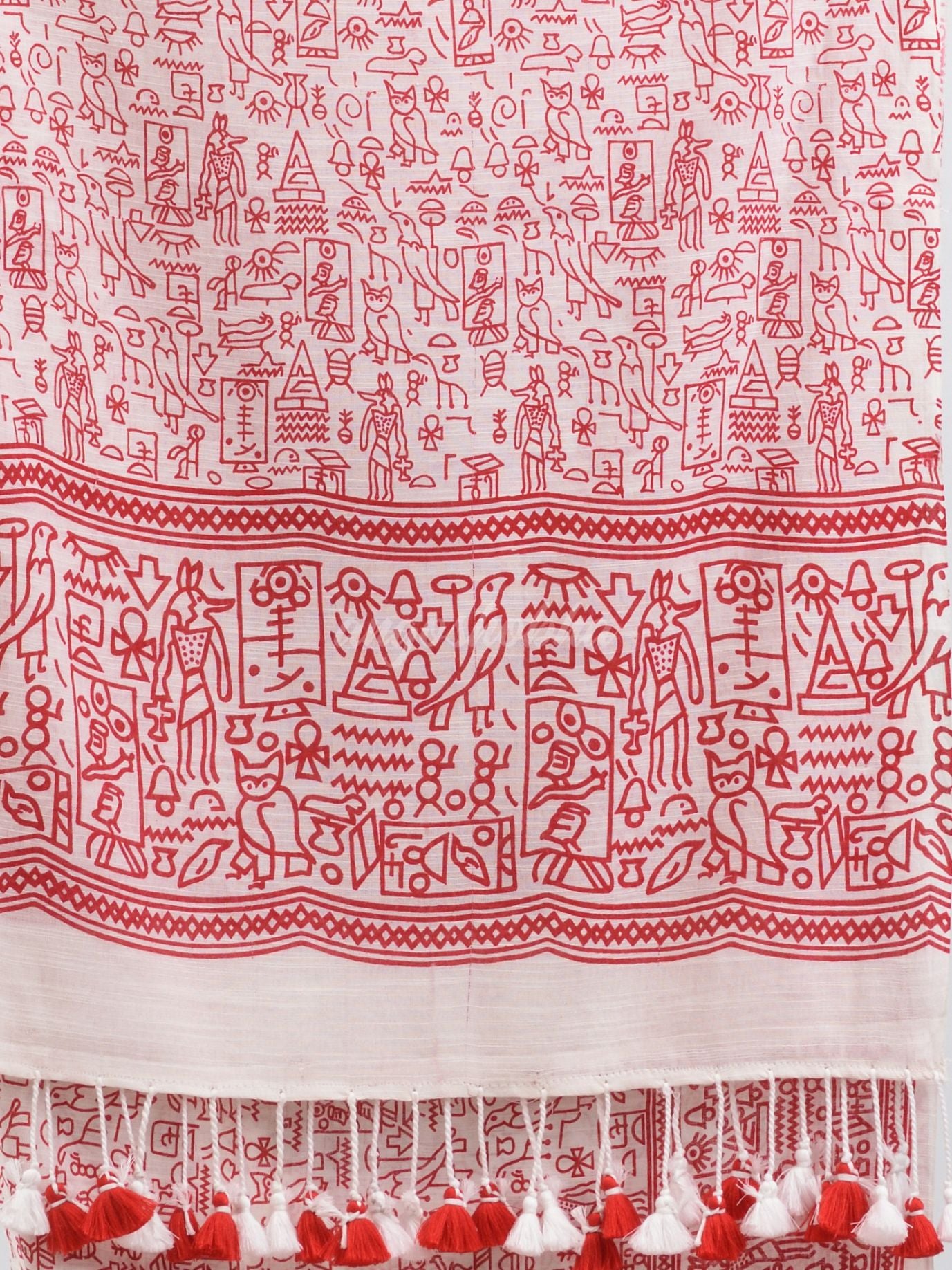 Red cotton dolls Printed Saree