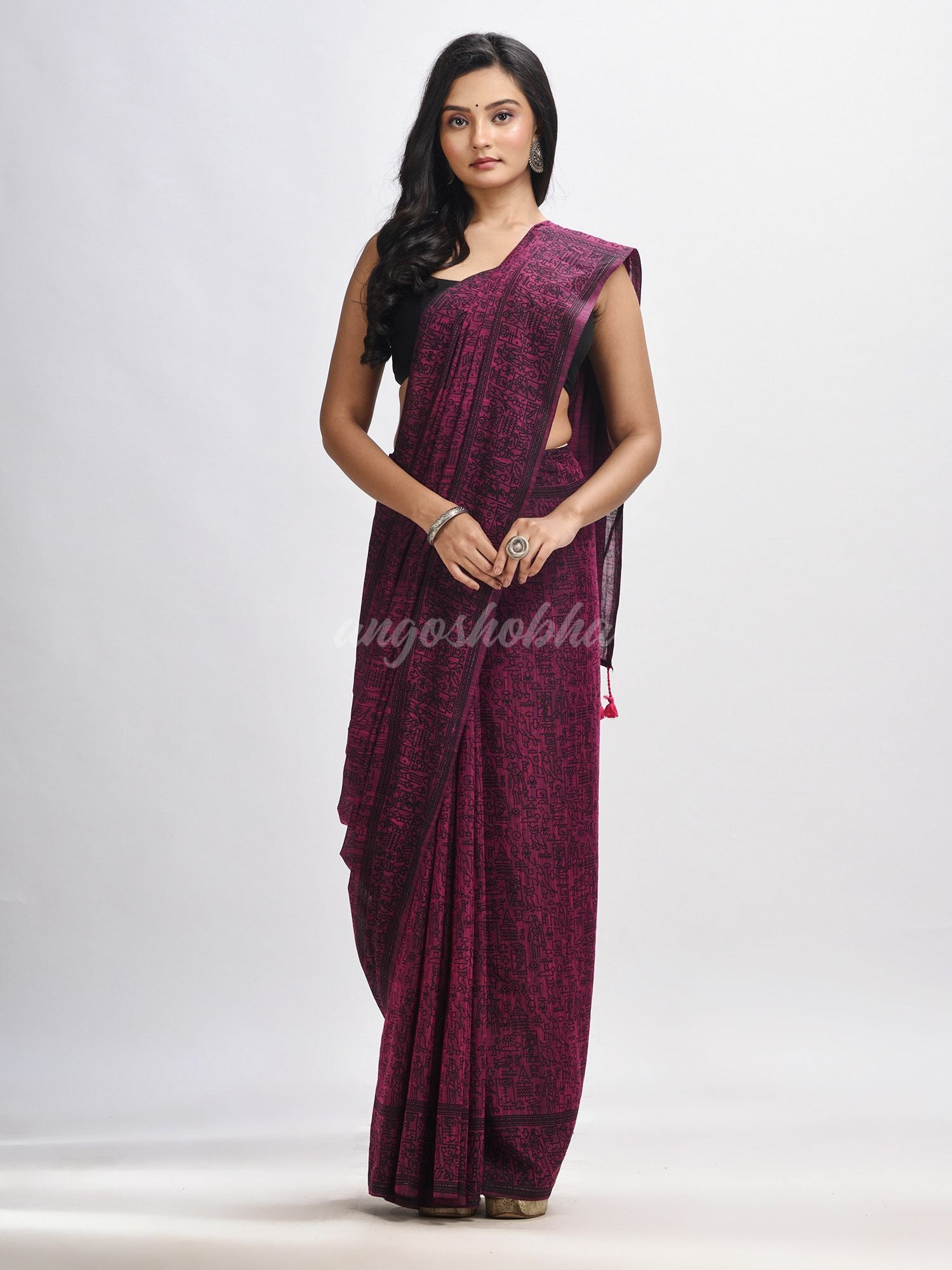 Magenta cotton dolls Printed Saree