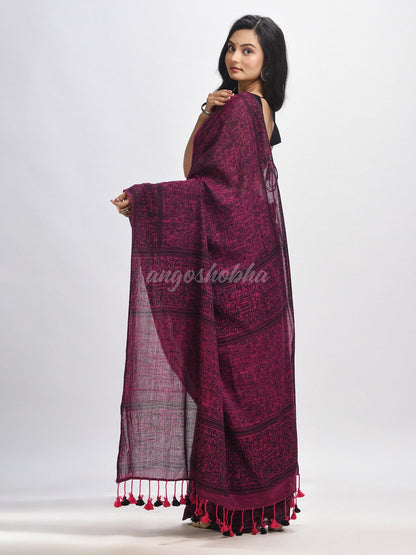 Magenta cotton dolls Printed Saree