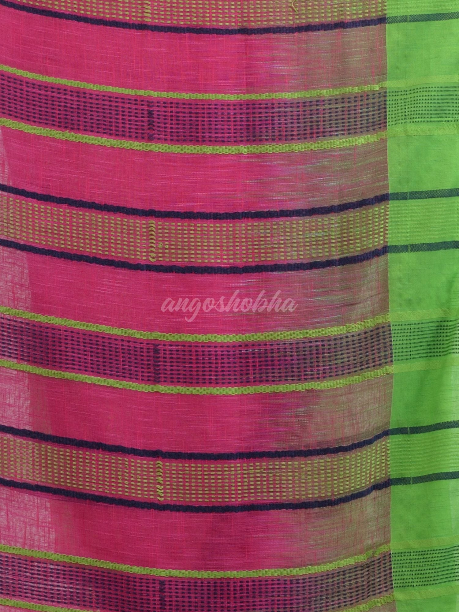 Pink cotton tai dai with solid broder in multi colour pallu hondwaven saree