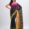 Black cotton tai dai with solid broder in multi colour pallu hondwaven saree