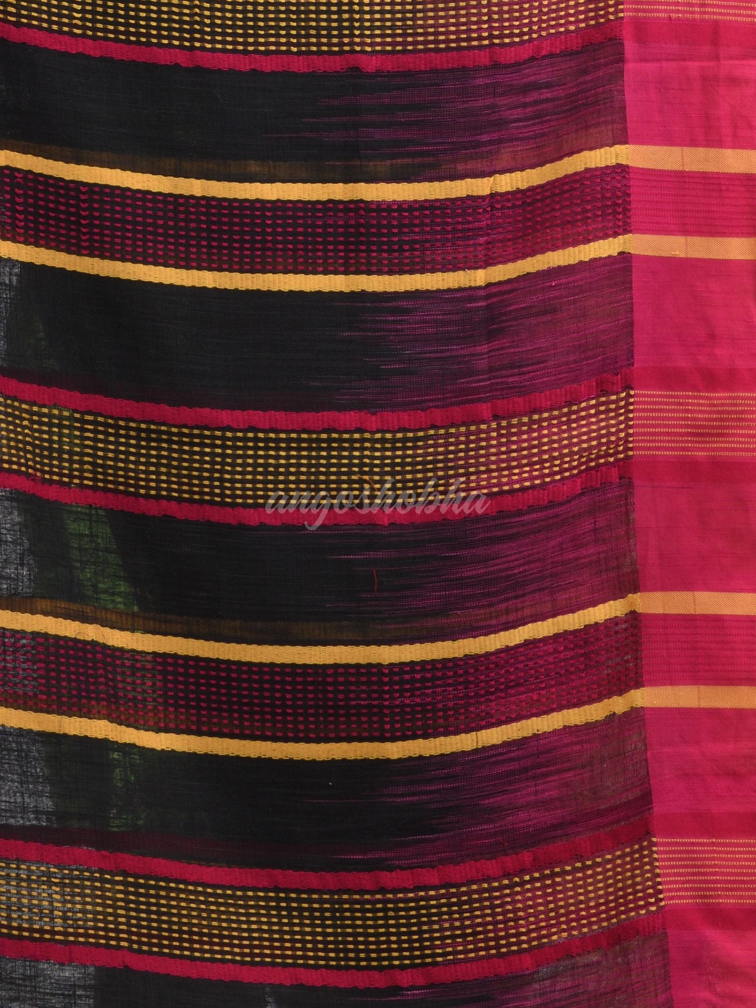 Black cotton tai dai with solid broder in multi colour pallu hondwaven saree