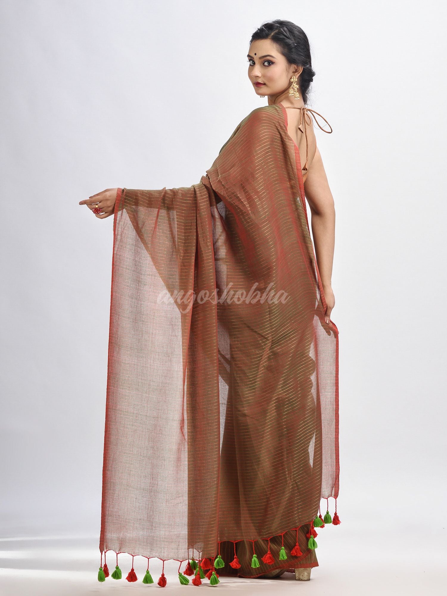 Lime Green Handloom Molmol zari Cotton Saree