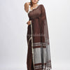 Dark coffee Cotton with zari pallu and zari border handloom Saree