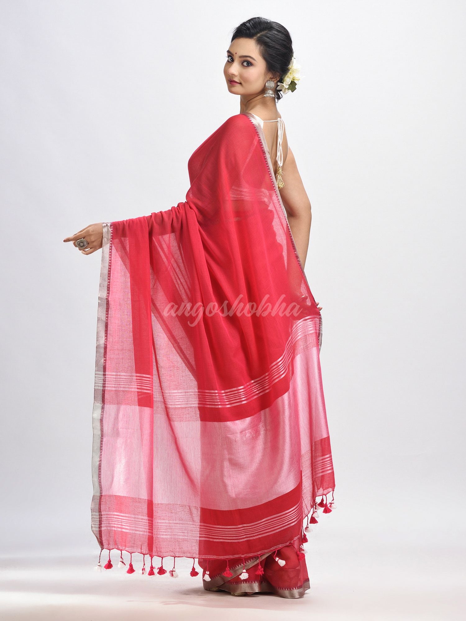 Red Cotton with zari pallu and zari border handloom Saree