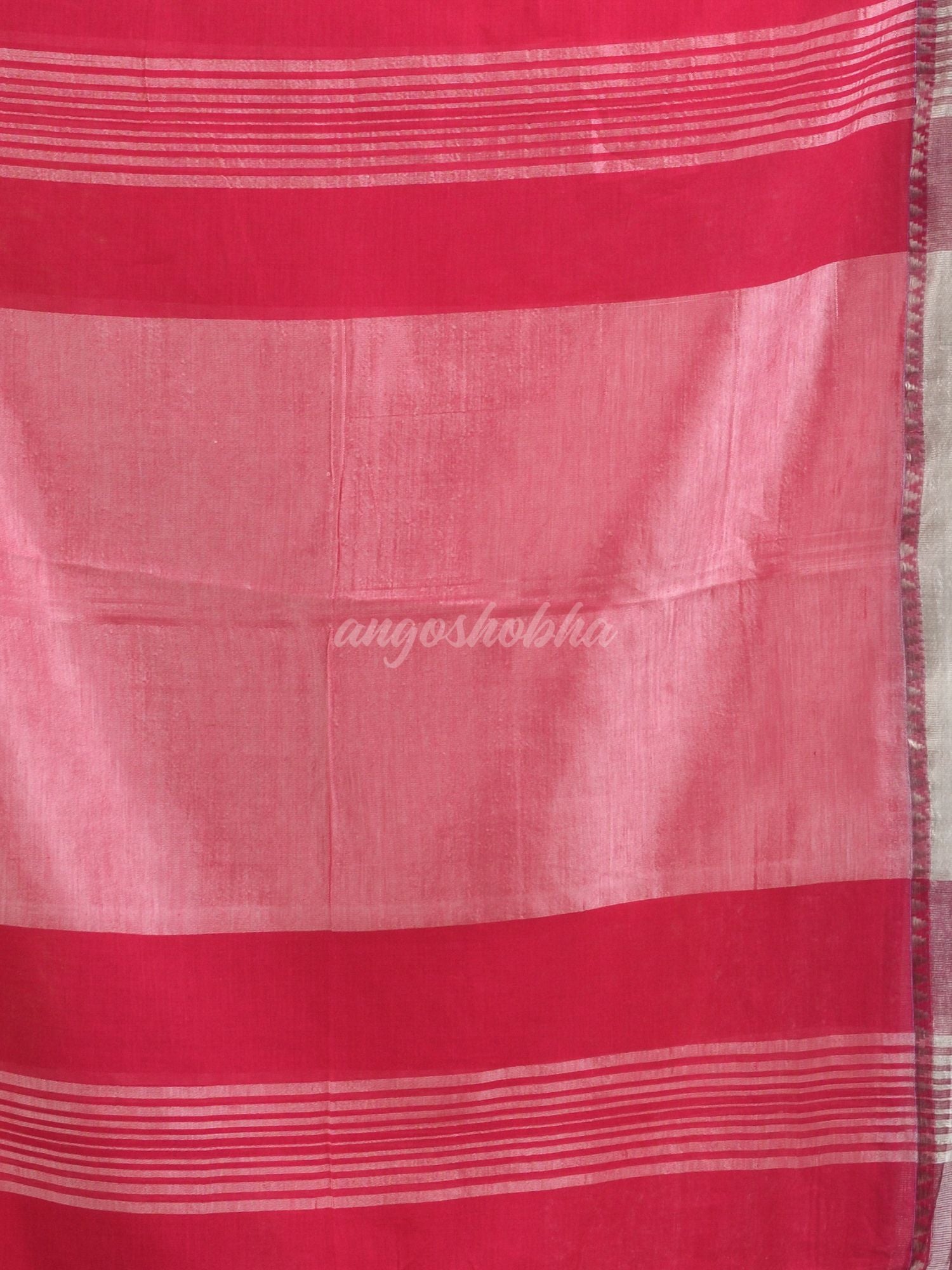 Deep pink Cotton with zari pallu and zari border handloom Saree