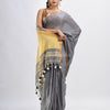 Grey Cotton with zari pallu and zari border handloom Saree