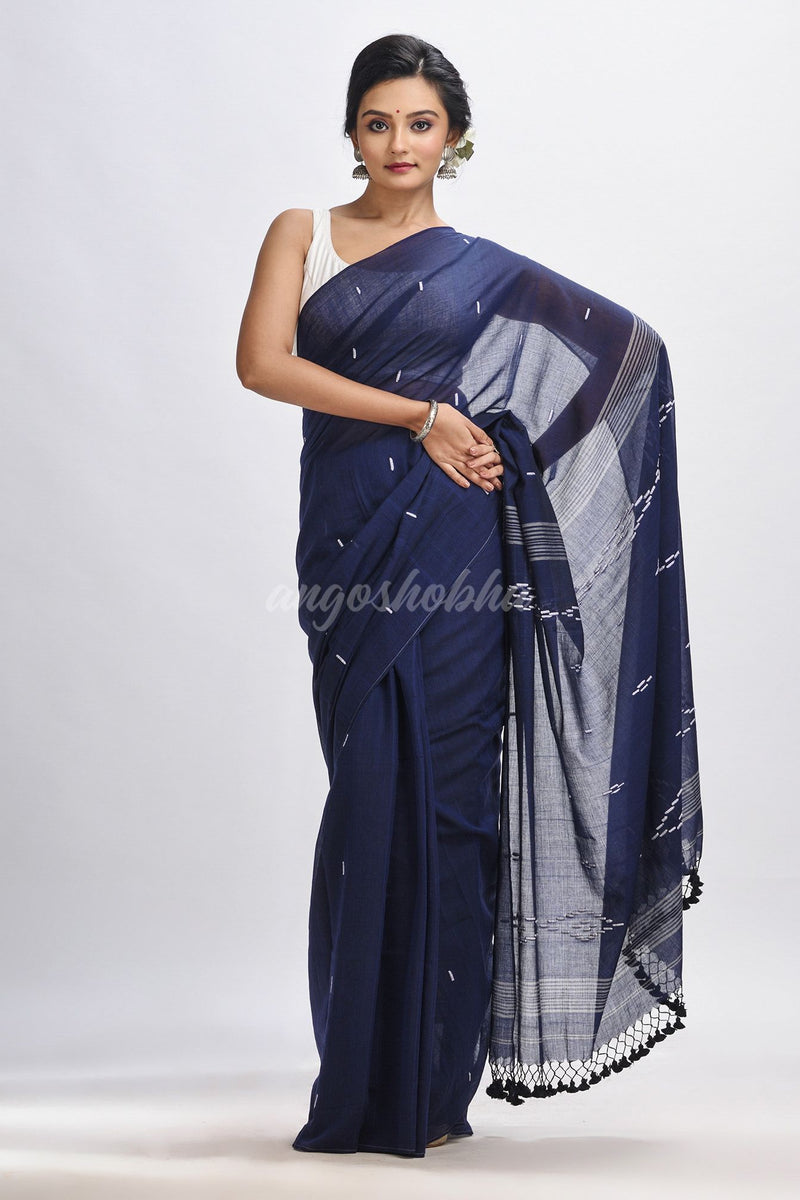 Nevy bule body buti Handloom Molmol Cotton Jamdani Saree