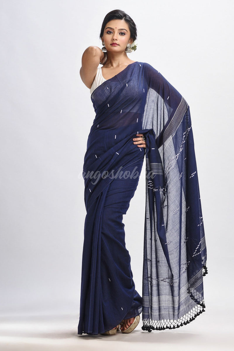 Nevy bule body buti Handloom Molmol Cotton Jamdani Saree
