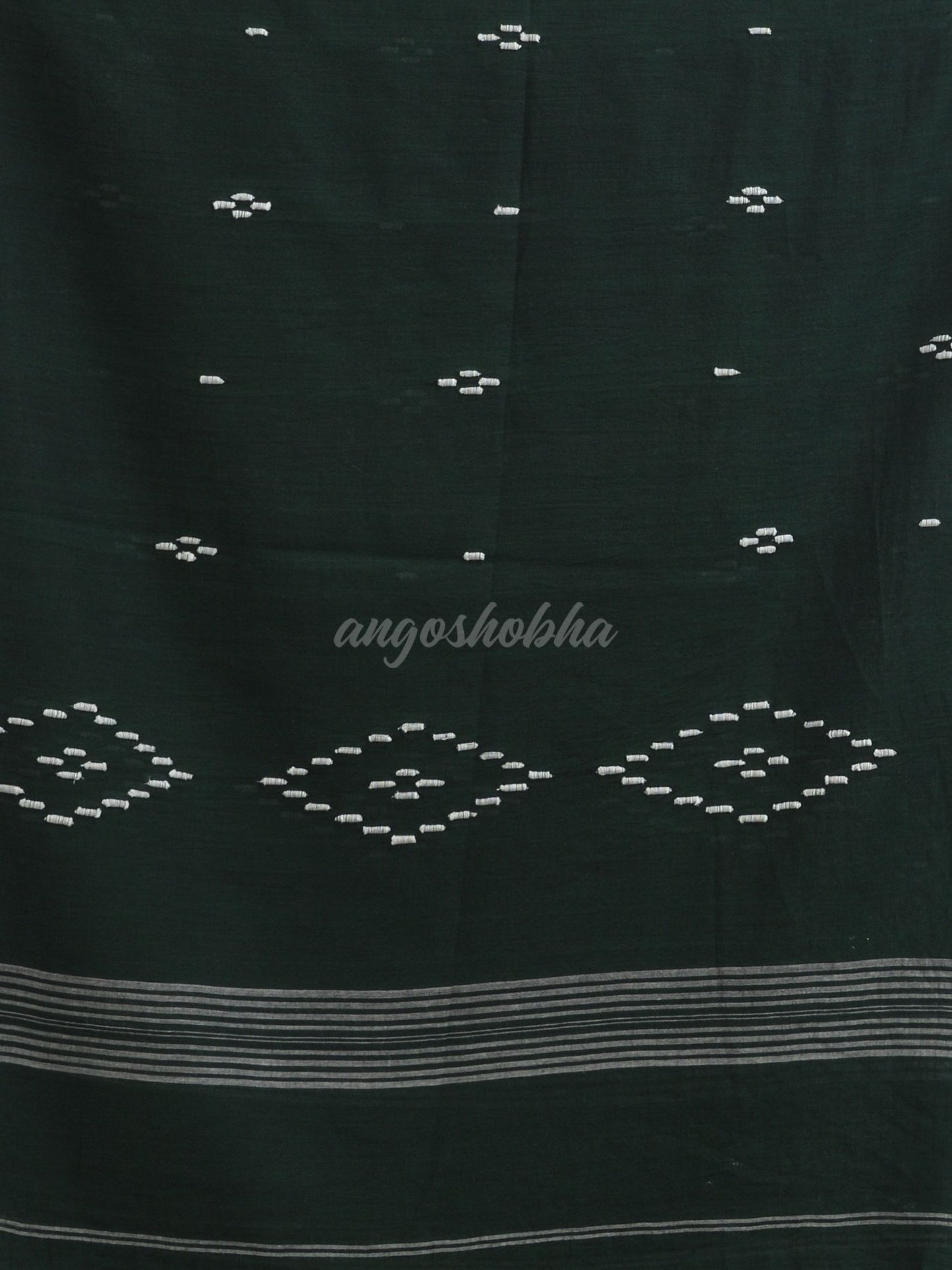 Bottle green body buti Handloom Molmol Cotton Jamdani Saree