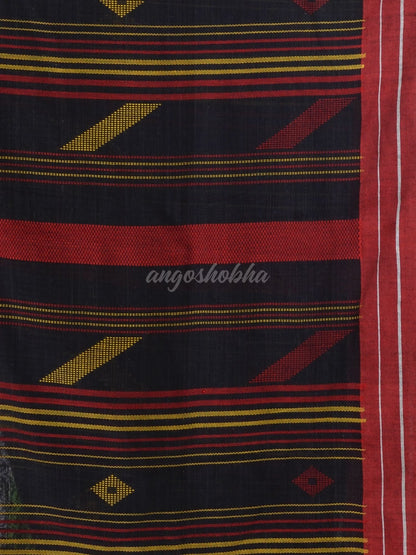 Black cotton with red border handwoven jamdani saree