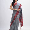 Grey cotton with maroon border handwoven jamdani saree