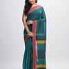 Rama green cotton with red border handwoven jamdani saree