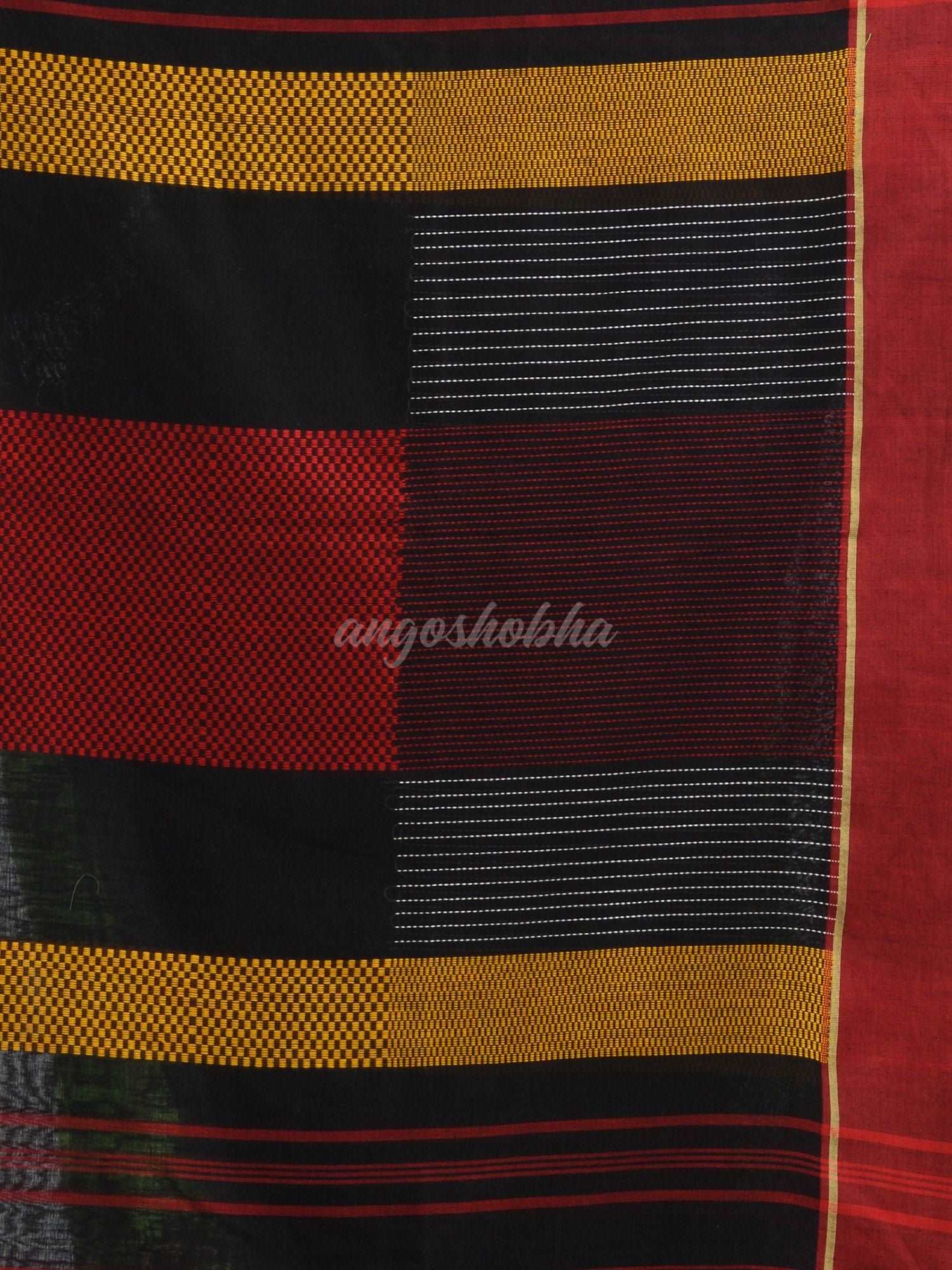 Bkack cotton with red border handwoven jamdani saree