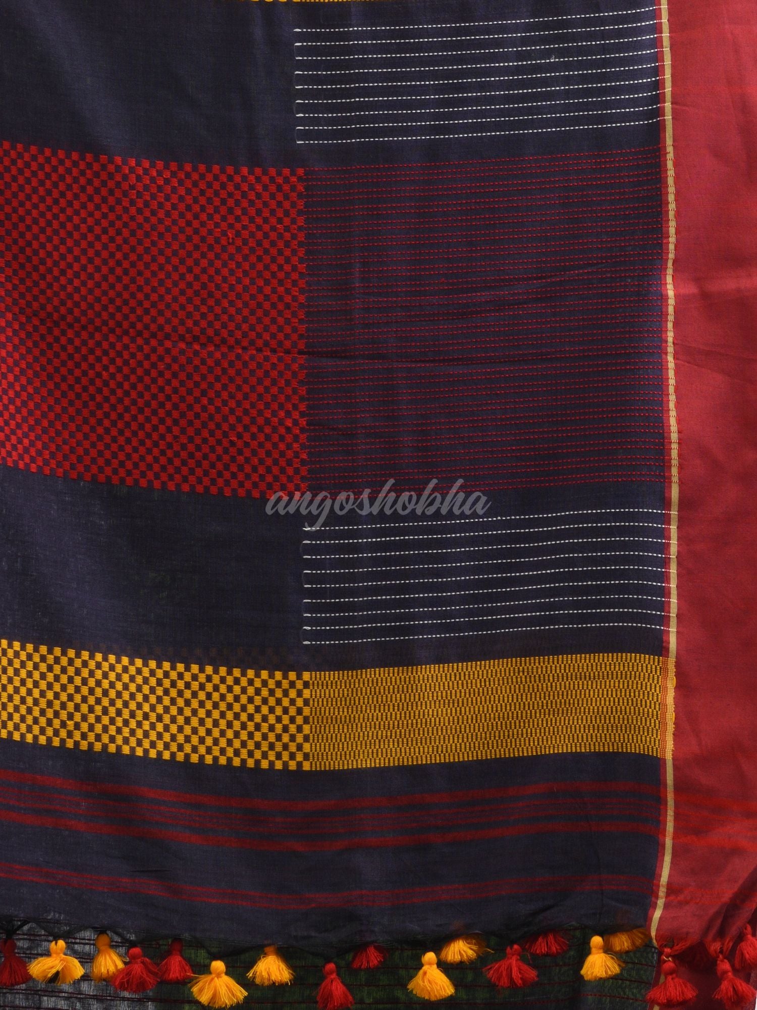 Dark grey cotton with red border handwoven jamdani saree