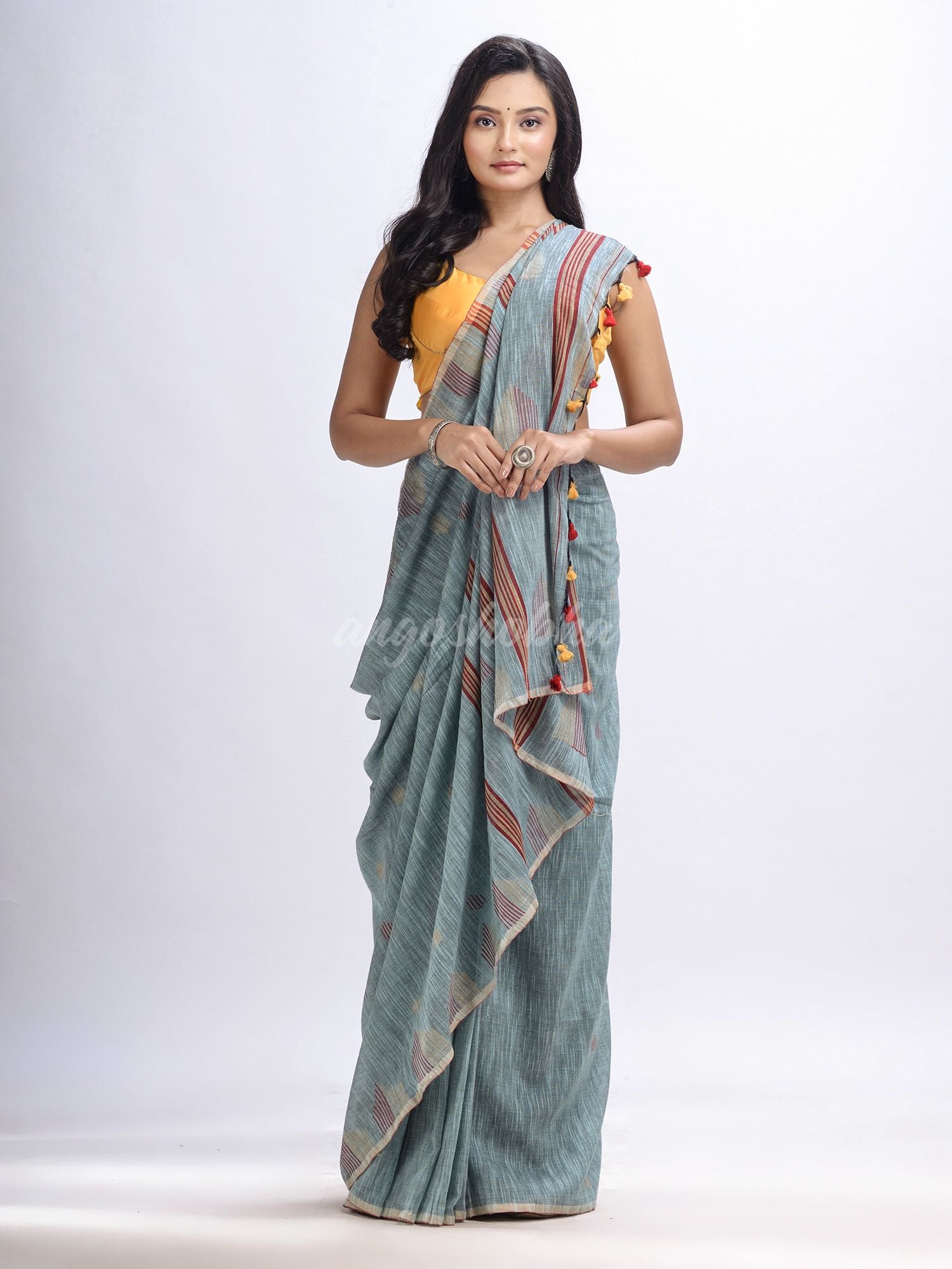 Pool cotton temple broder handwoven jamdani saree