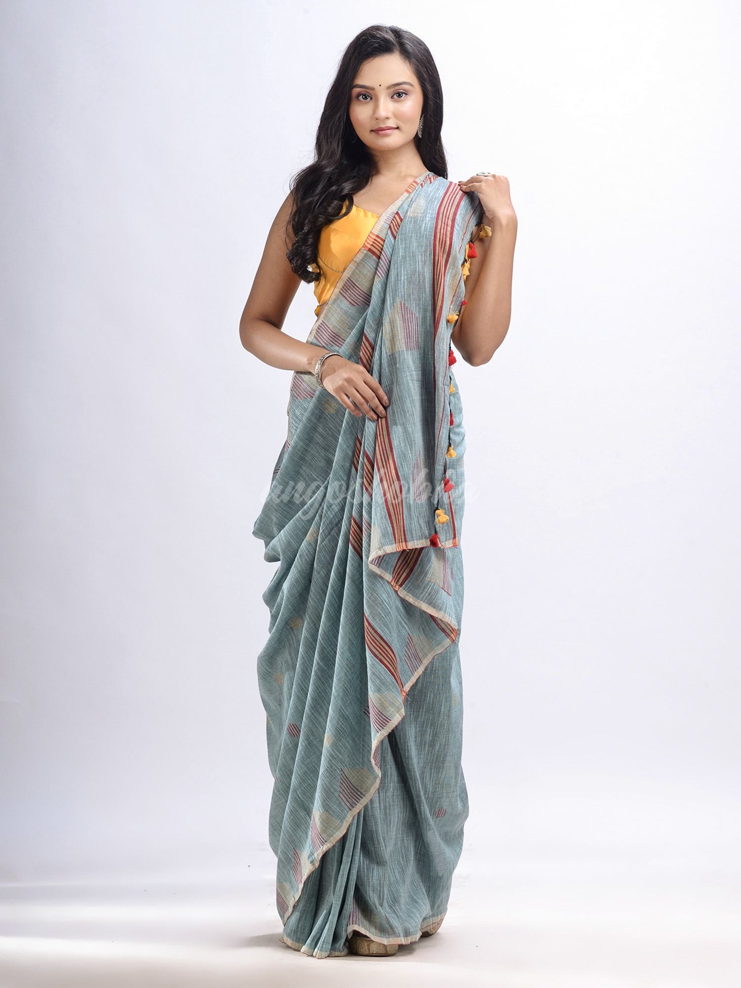Pool cotton temple broder handwoven jamdani saree