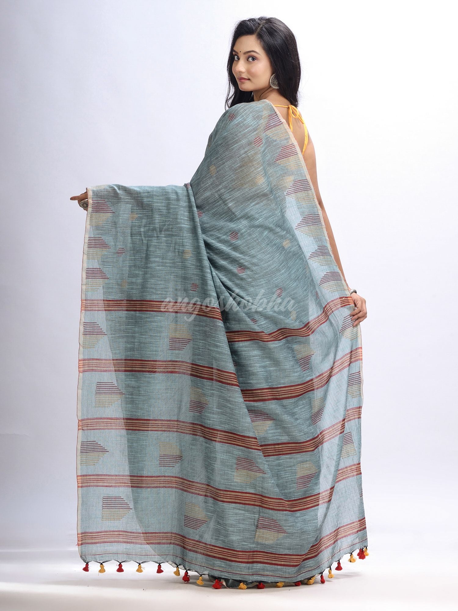 Pool cotton temple broder handwoven jamdani saree