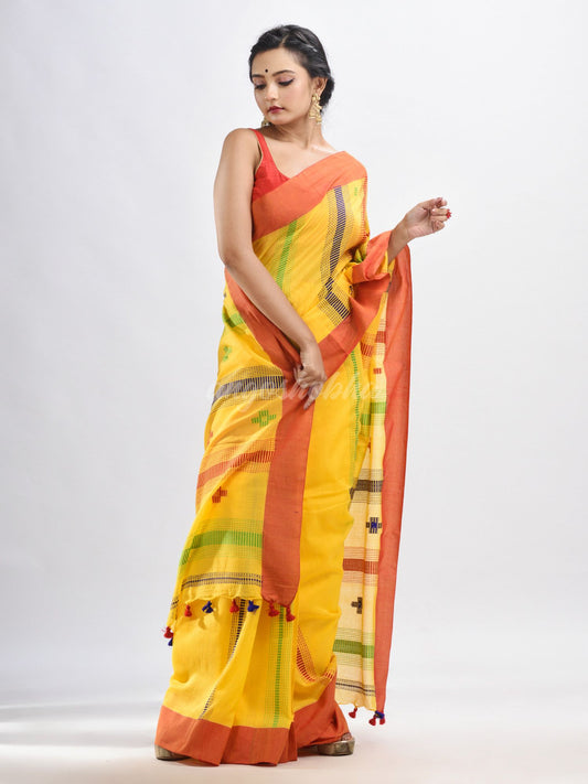 Yellow cotton handwoven jamdani saree