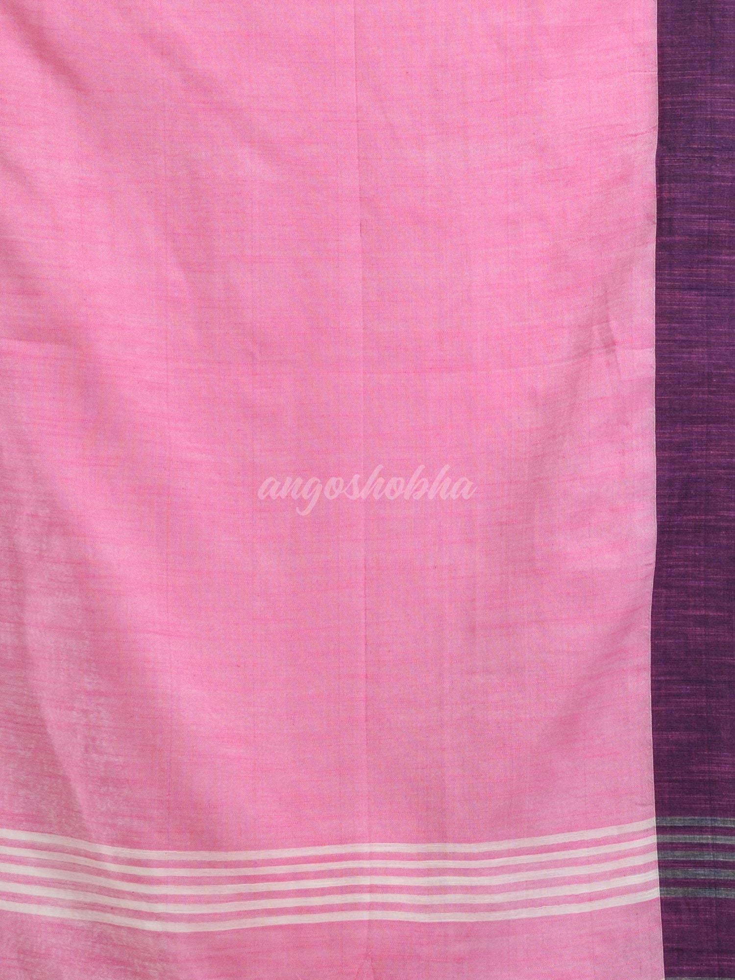 Pink cotton solid body handloom saree