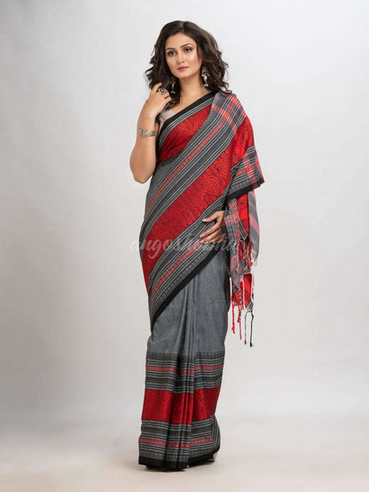 Ash grey begampuri organic cotton saree