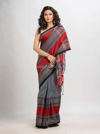 Ash grey begampuri organic cotton saree