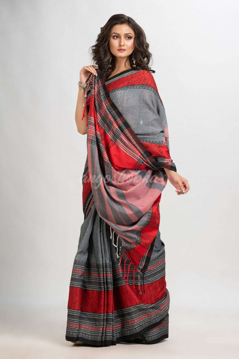 Ash grey begampuri organic cotton saree
