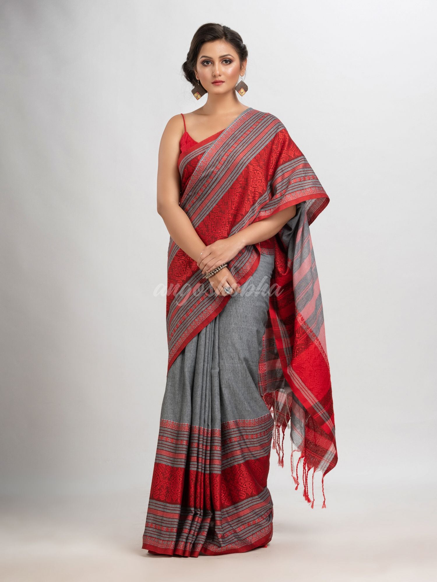 Grey begampuri organic cotton saree