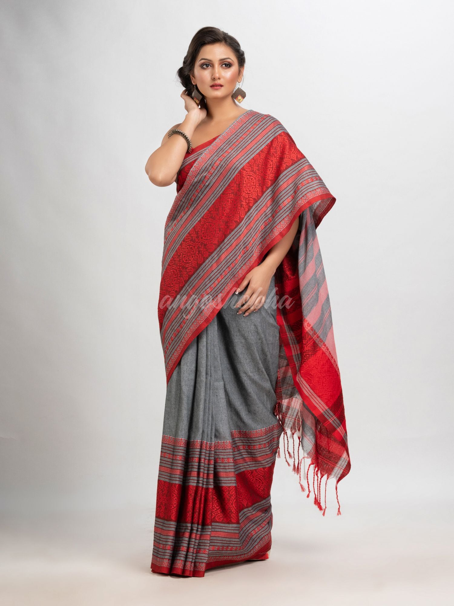 Grey begampuri organic cotton saree