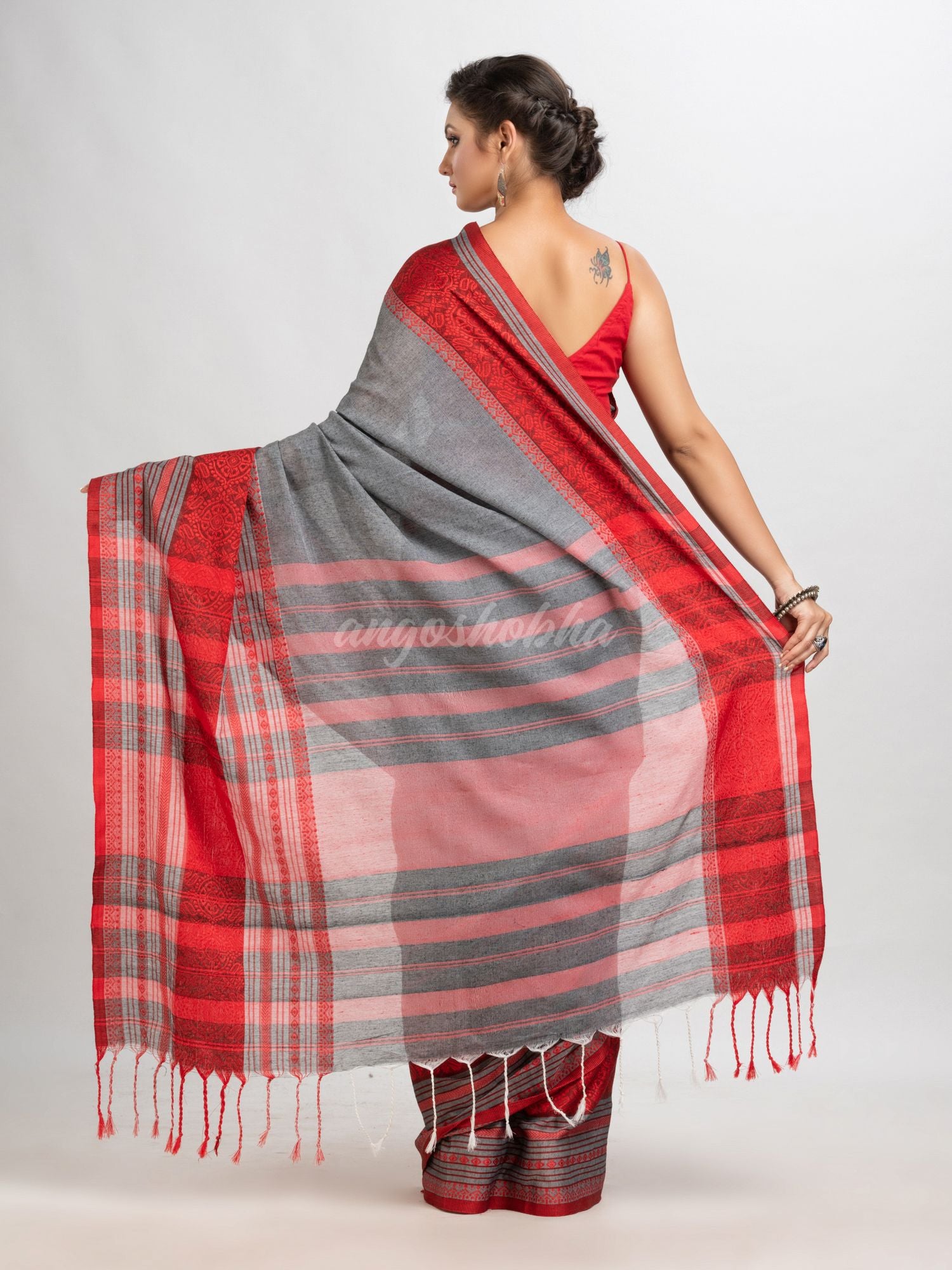 Grey begampuri organic cotton saree