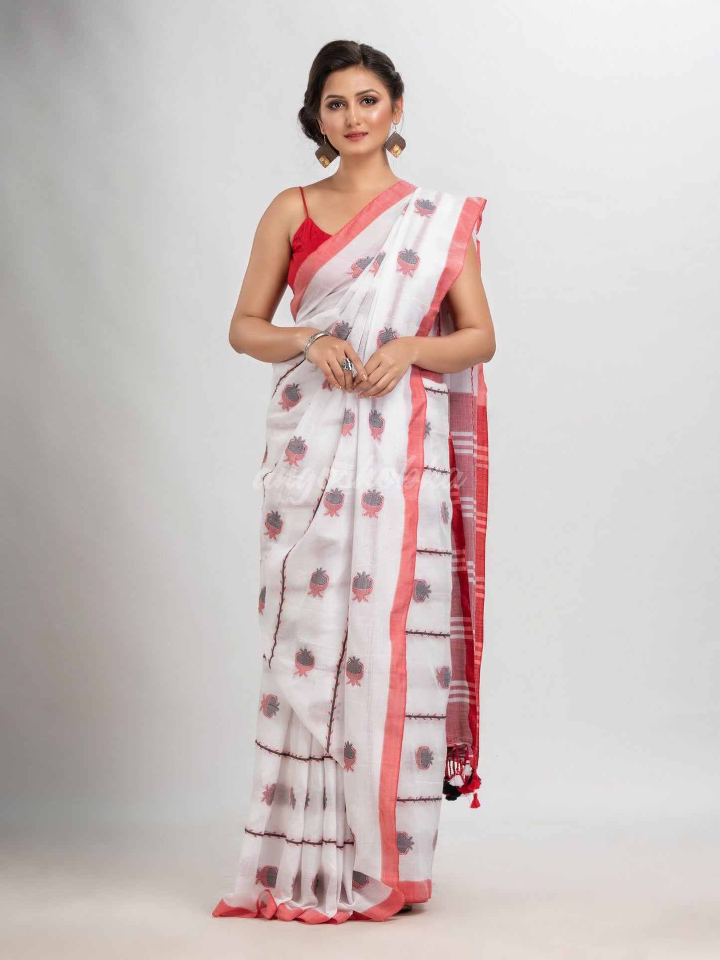 White cotton with jacquard border & pallu stripe handloom saree