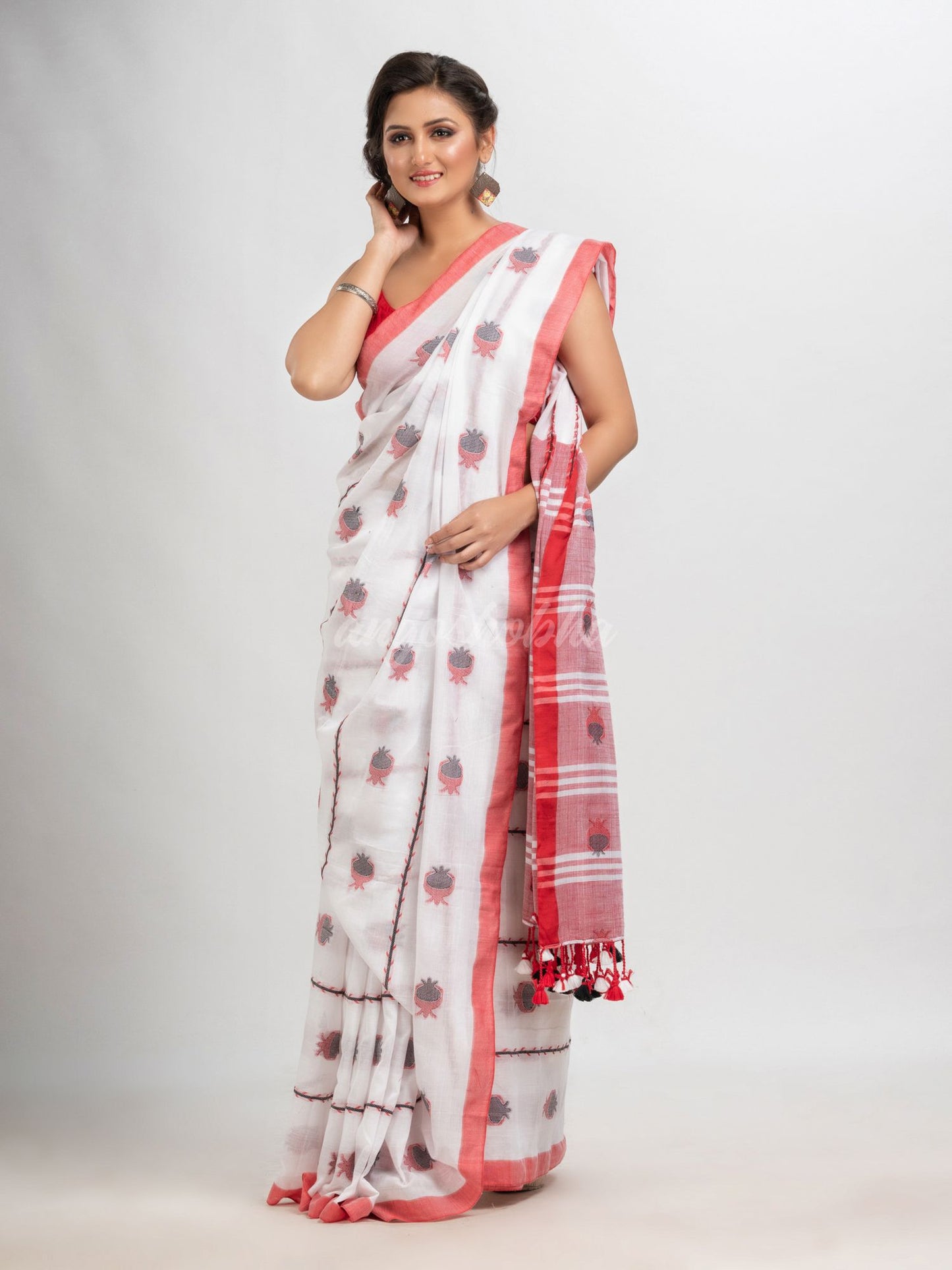 White cotton with jacquard border & pallu stripe handloom saree