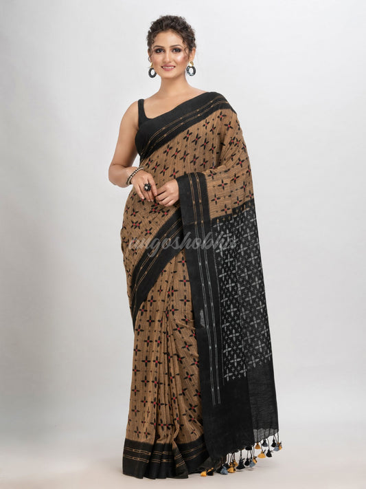 Muga cotton blend star printed saree- angoshobha 