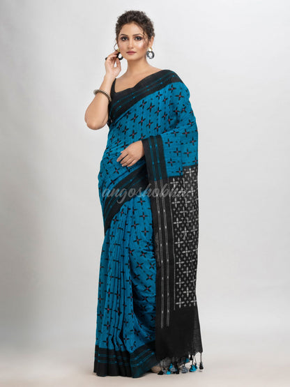 True blue cotton blend star printed saree- angoshobha 