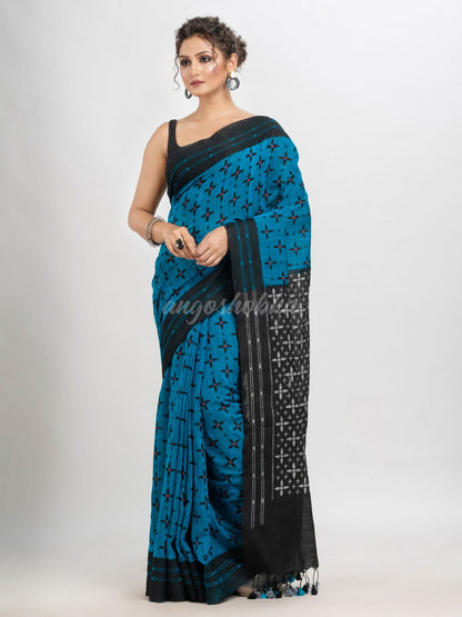 True blue cotton blend star printed saree- angoshobha 