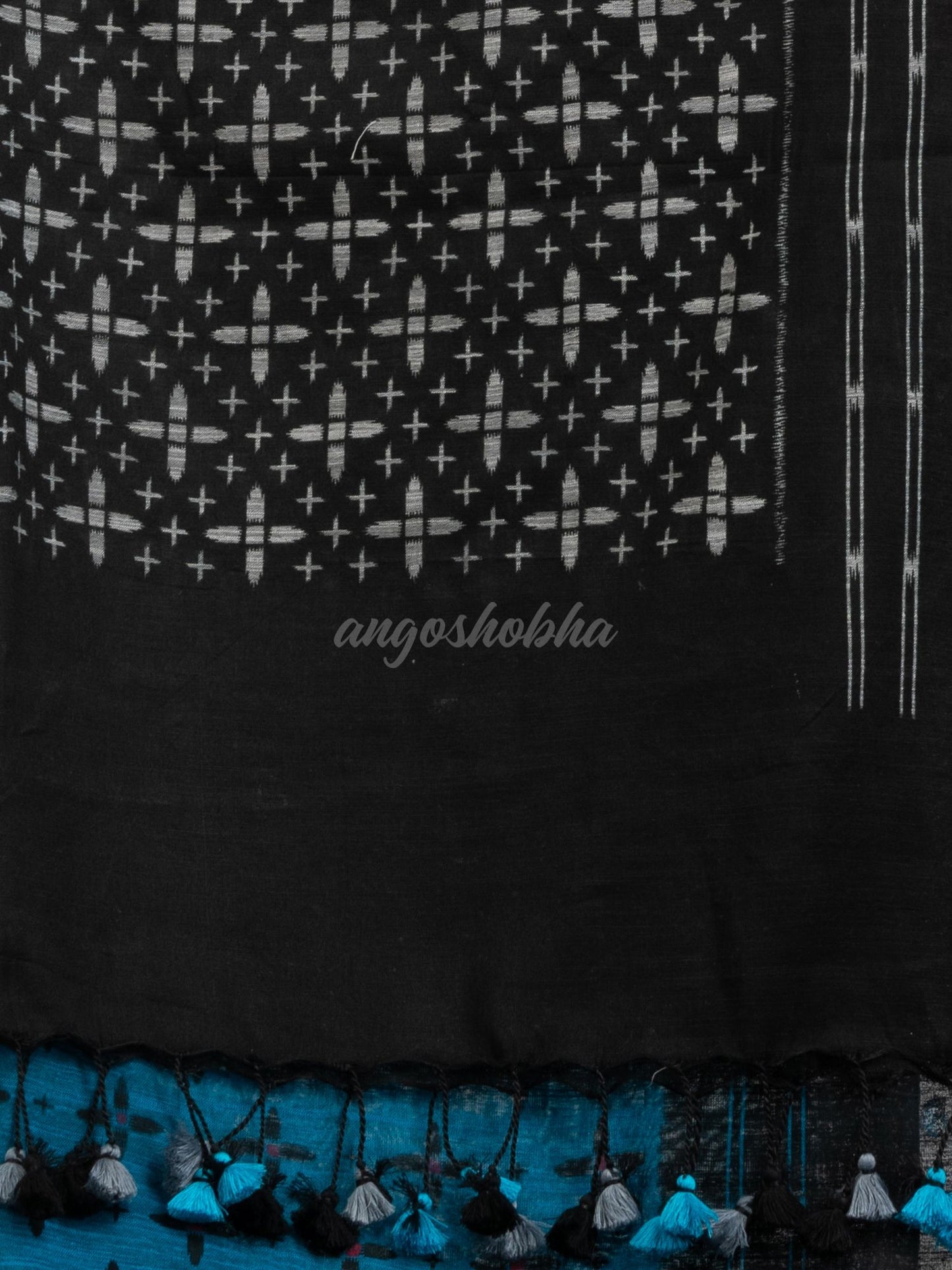 True blue cotton blend star printed saree- angoshobha 