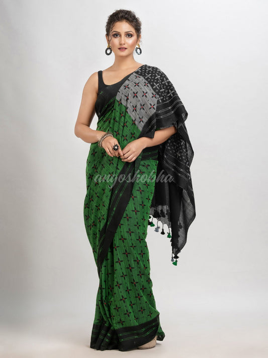  Slimy Green cotton blend star printed saree-angoshobha