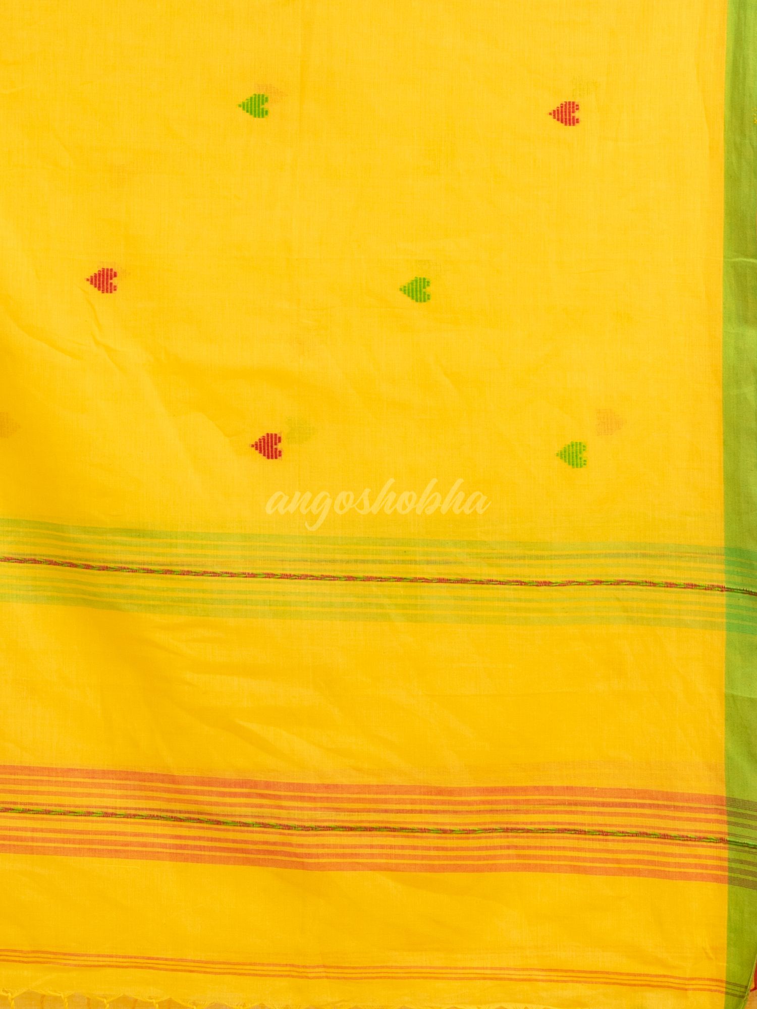 Yellow cotton with jacquard border jamdani saree