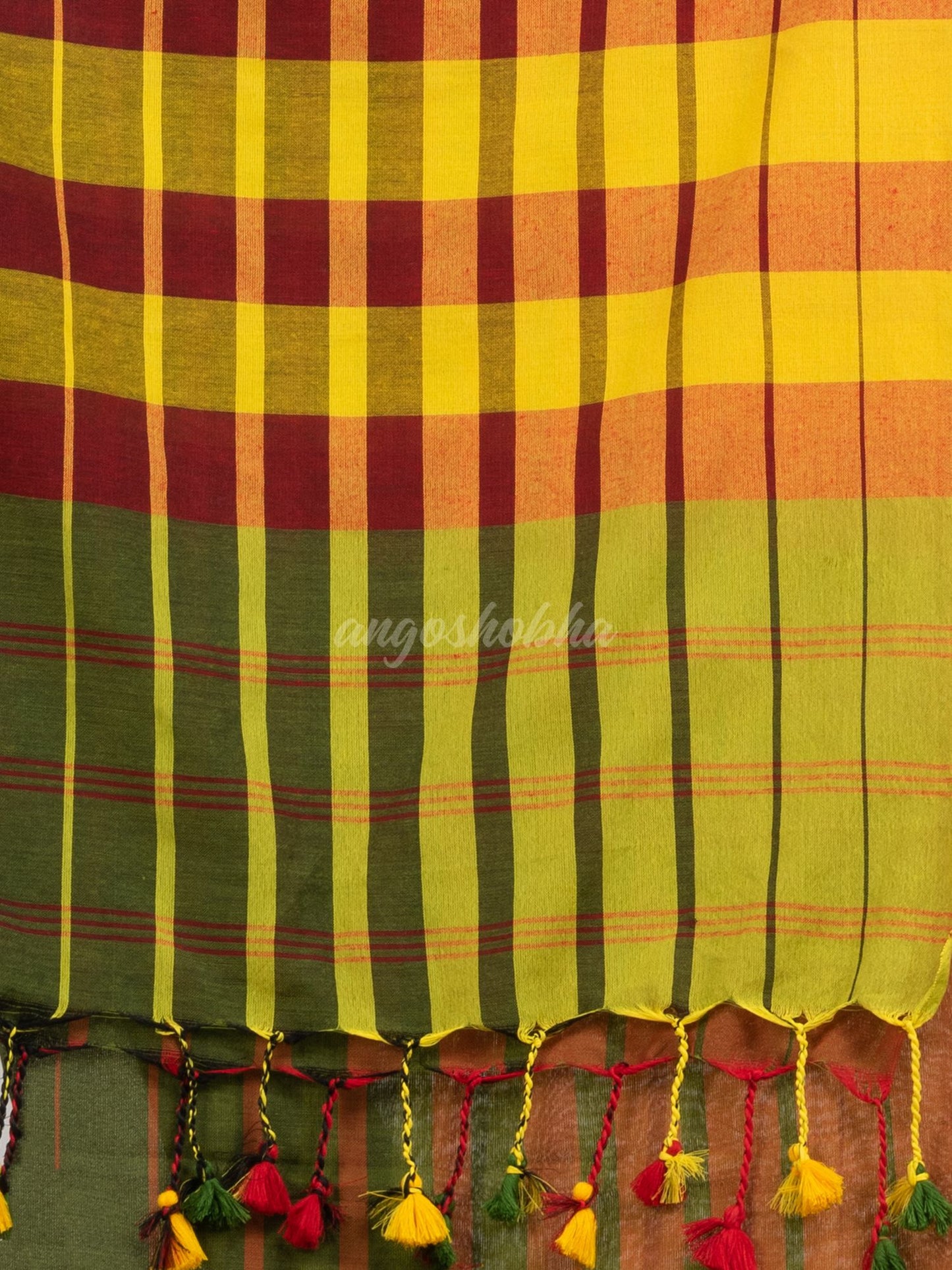 Fren green cotton blend pallu with multi colour stripe handloom saree