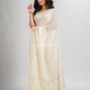 White cotton with Jacquard Zari border and zari Stripe pallu handloom Saree