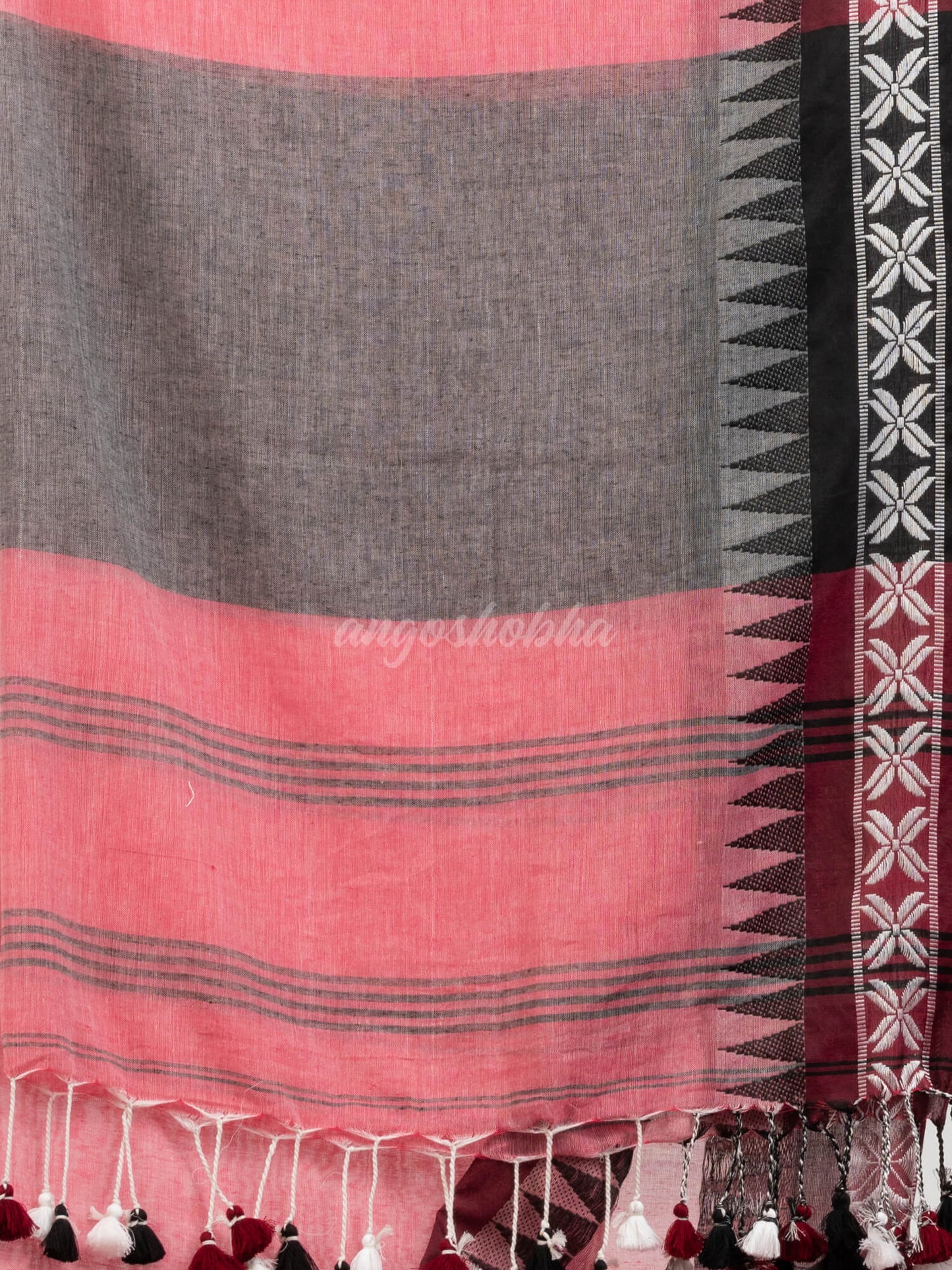 Rouge pink cotton jacquard border with stripe pallu handloom saree