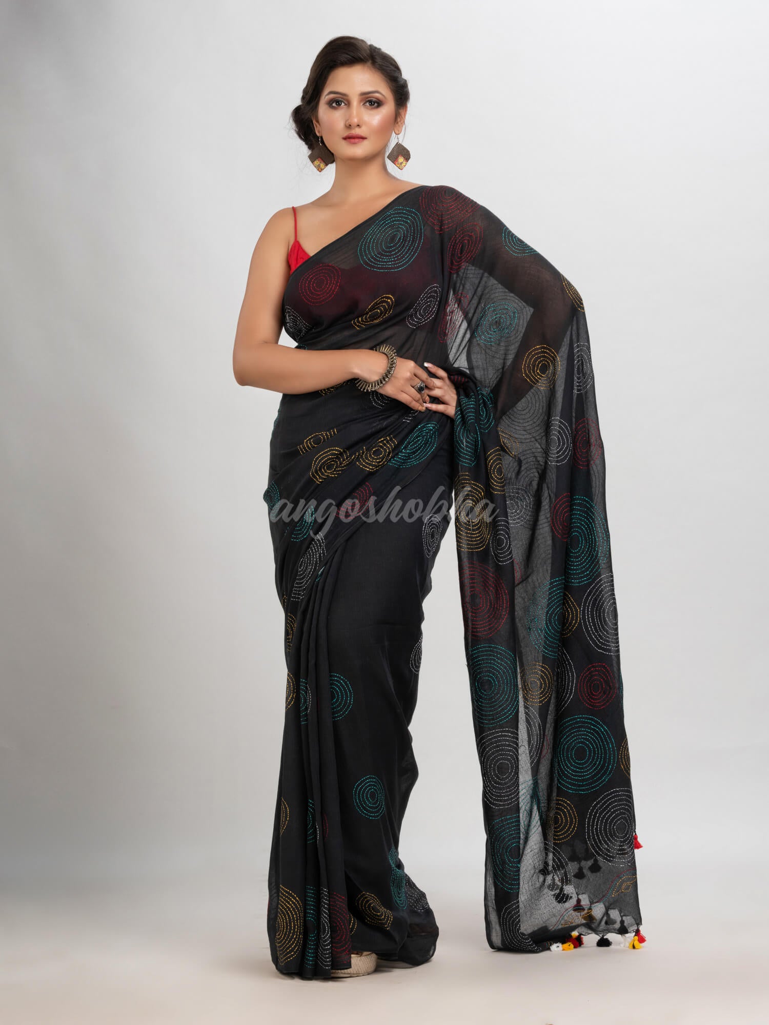 Black cotton embroidery saree
