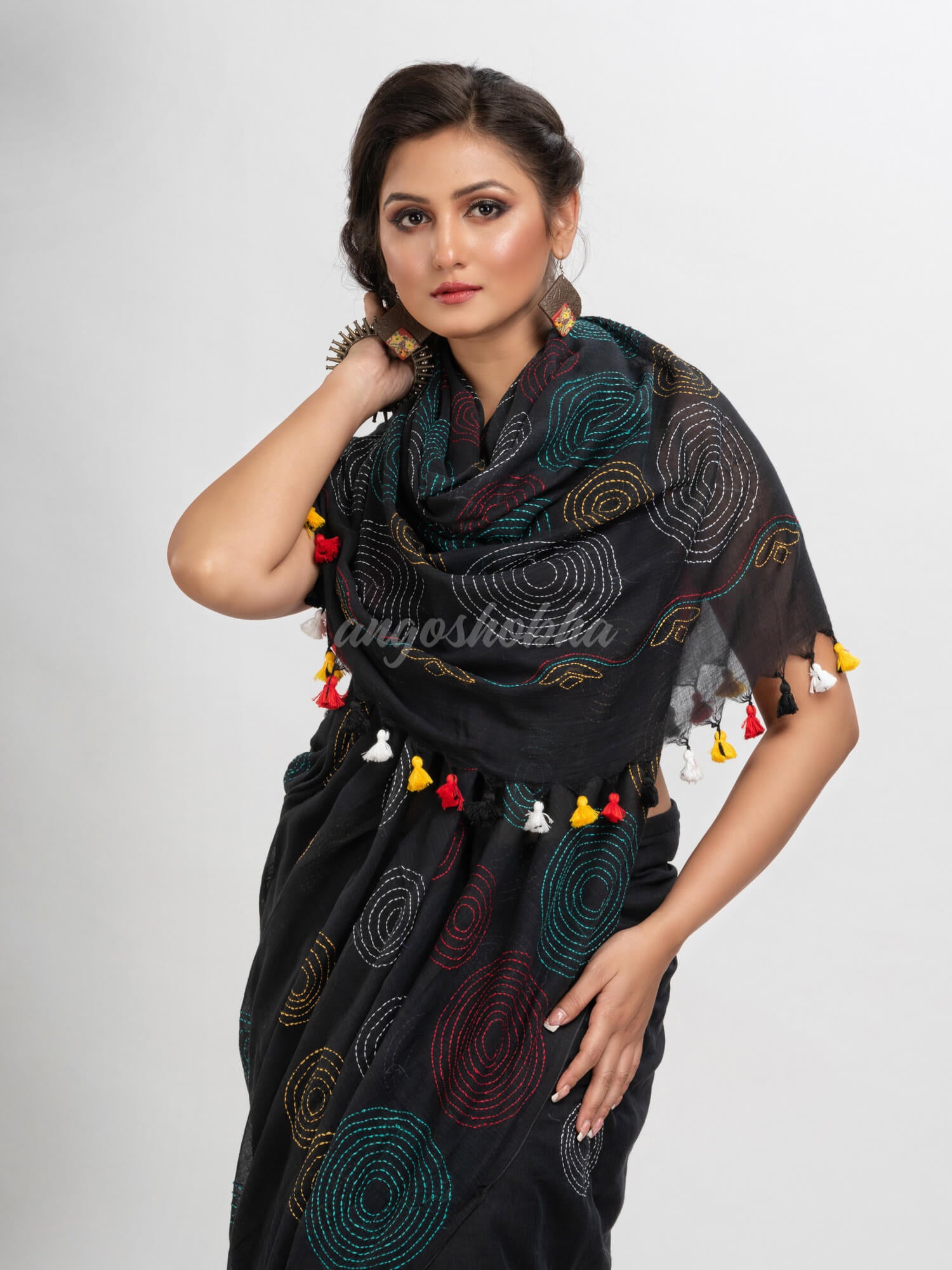 Black cotton embroidery saree