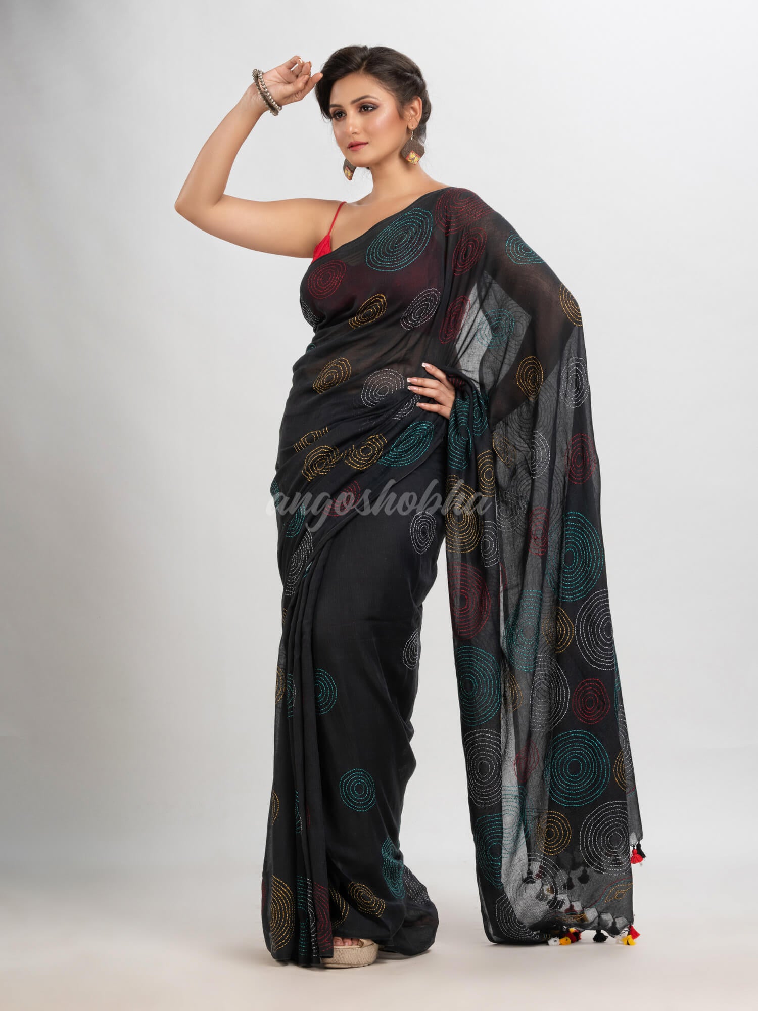Black cotton embroidery saree