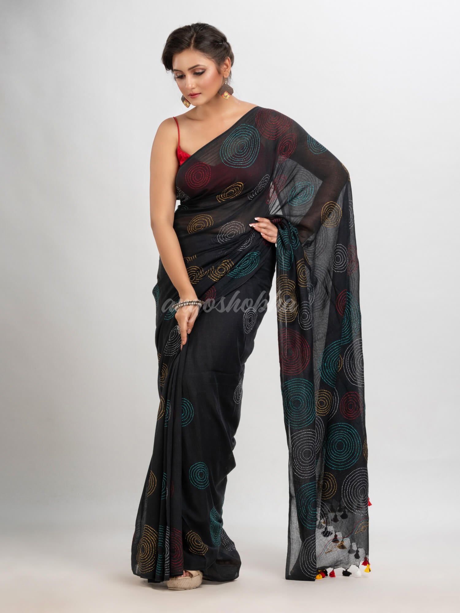 Black cotton embroidery saree