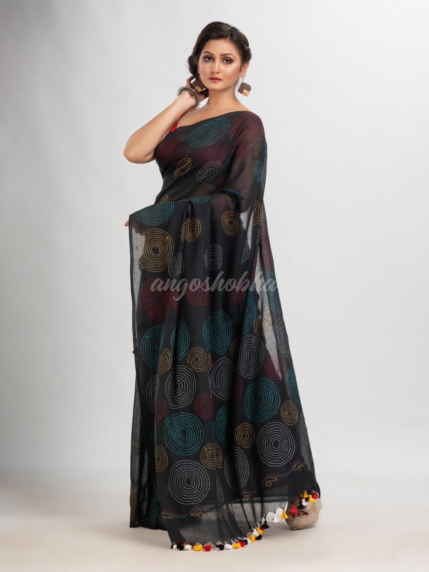 Black cotton embroidery saree