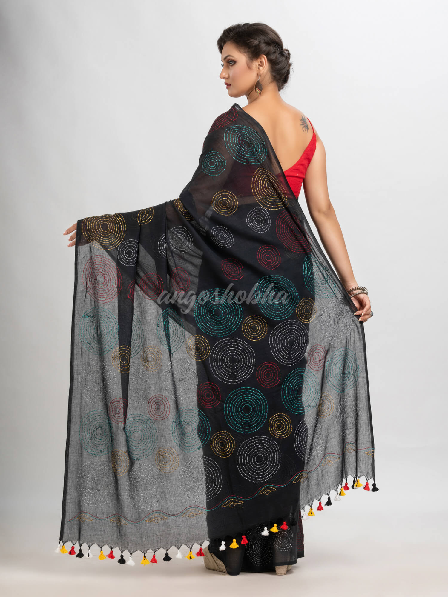 Black cotton embroidery saree