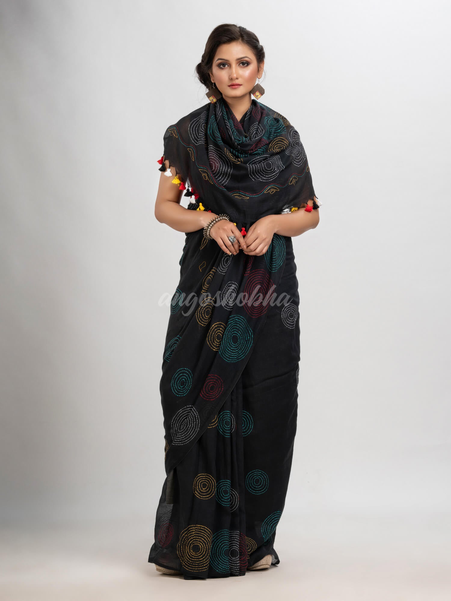 Black cotton embroidery saree