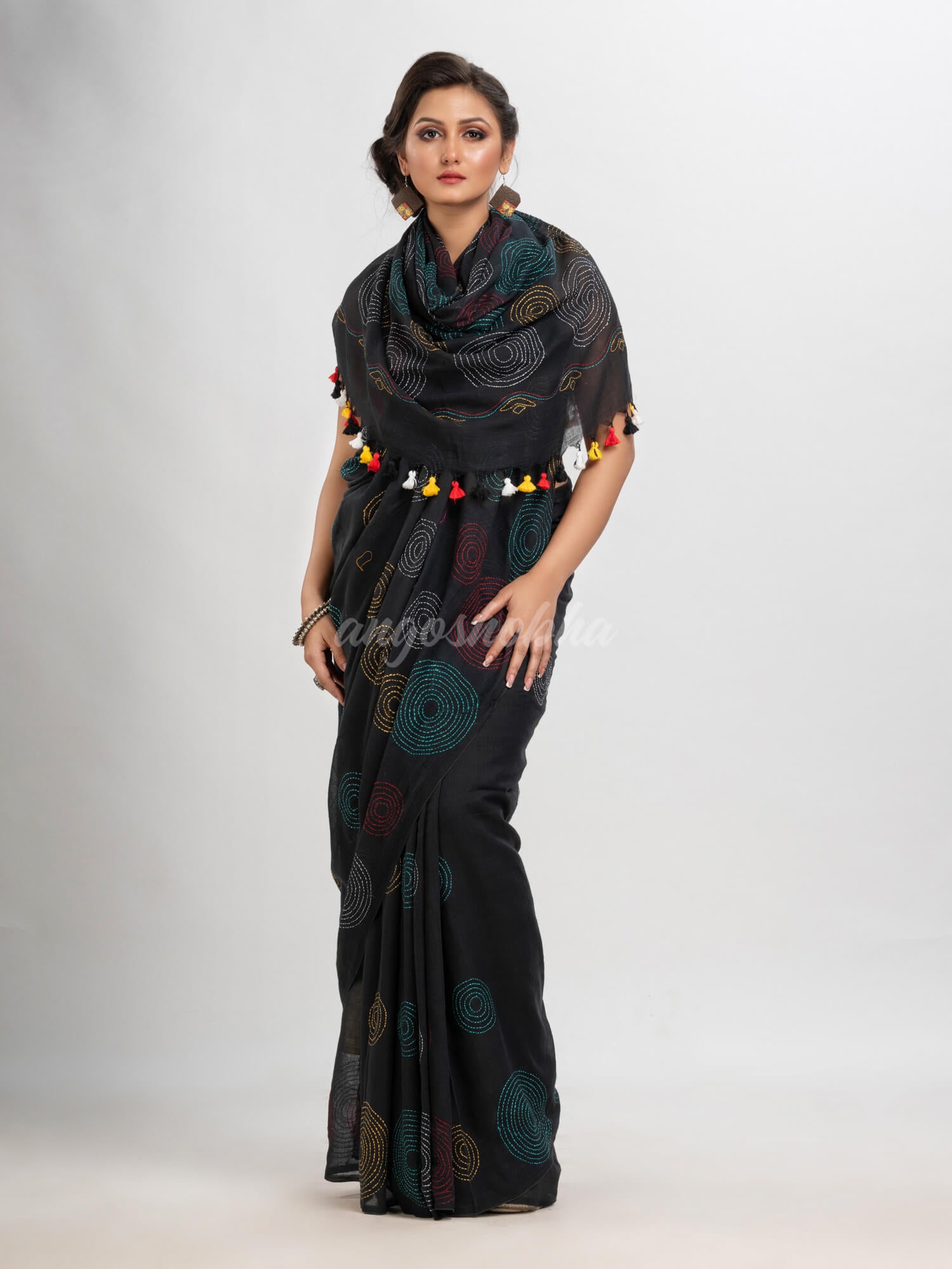 Black cotton embroidery saree
